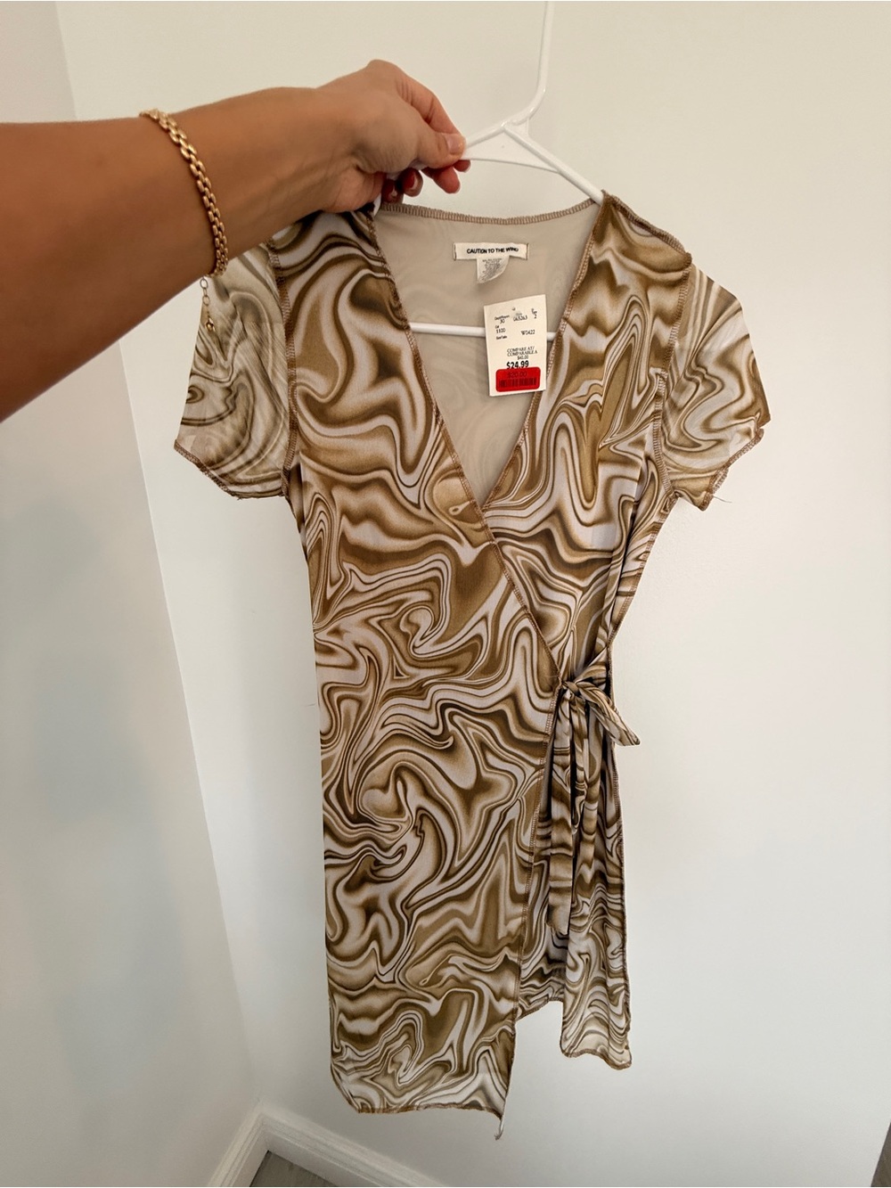 Caution To The Wind Brown Marble-Print Wrap Tunic